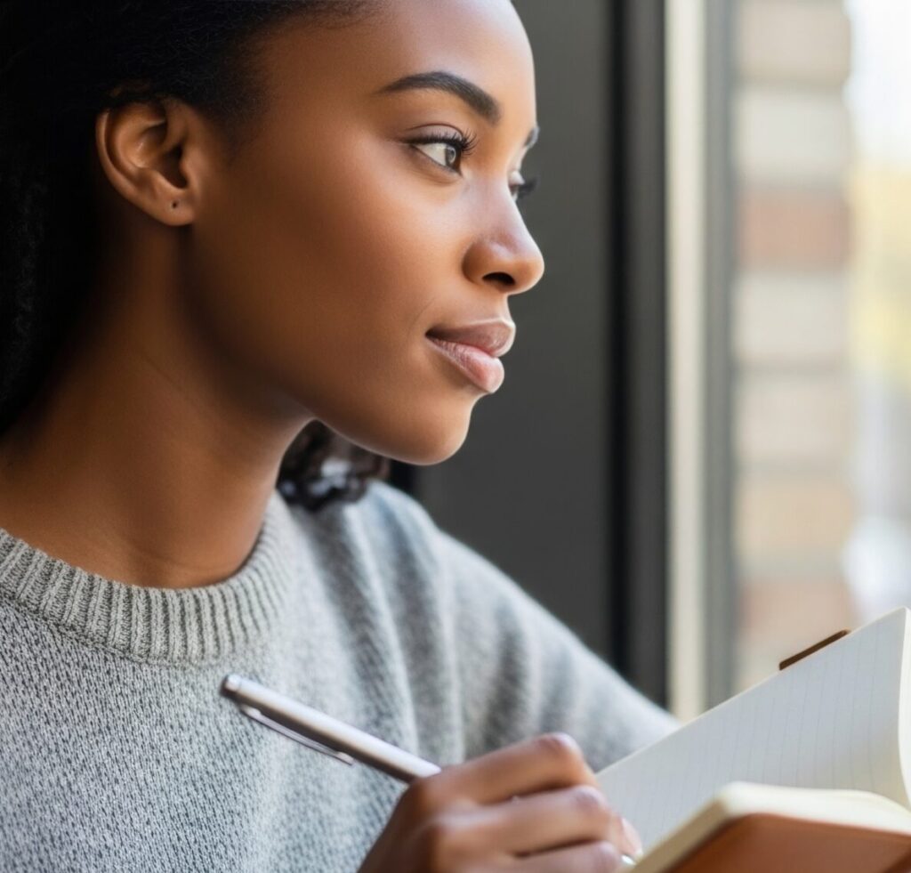 Femme introvertie qui reflechit